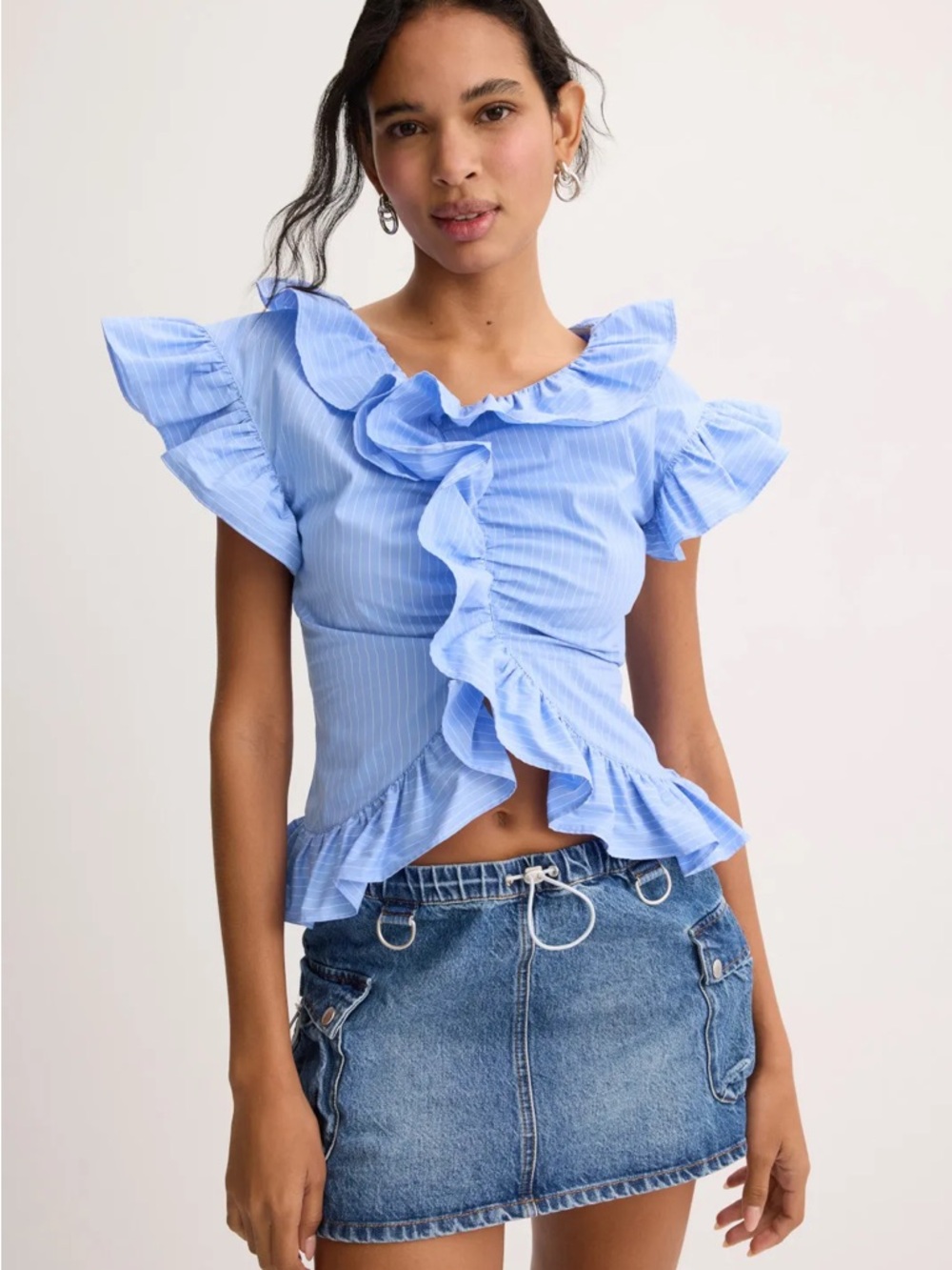 Aknvas Light Blue Ruffle Peplum Blouse - Picture 11 of 12